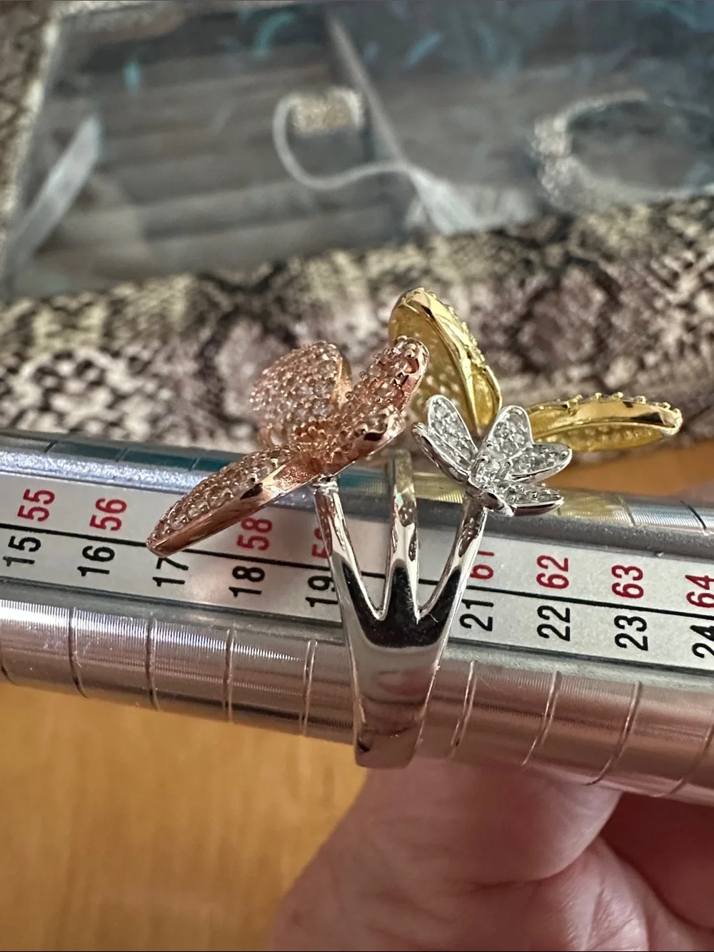 Multi-Tone Pave Butterfly Cluster Ring Sterling 925 Silver Size 9